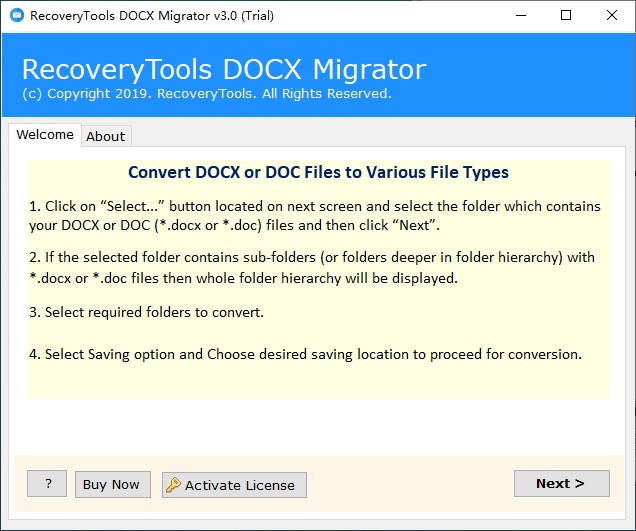RecoveryTools DOCX Migrator软件截图