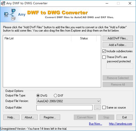 Any DWF to DWG Converter软件截图